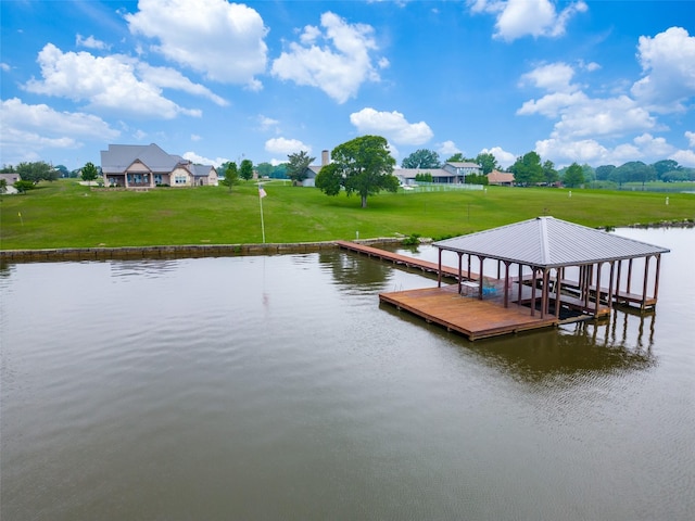 dock area with a water view