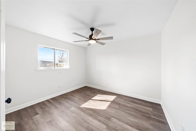 unfurnished room with hardwood / wood-style floors and ceiling fan