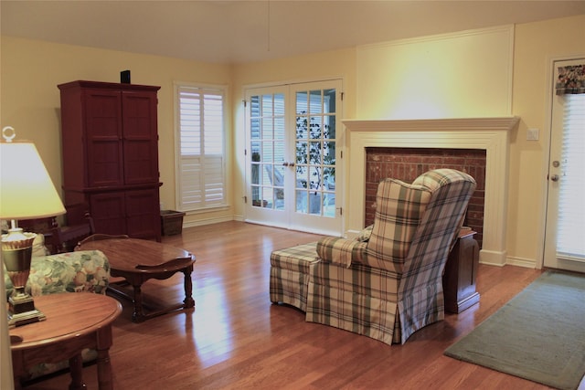 living room featuring hardwood / wood-style floors and french doors