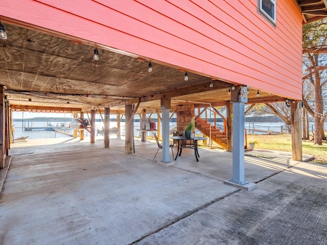 view of patio / terrace featuring a water view