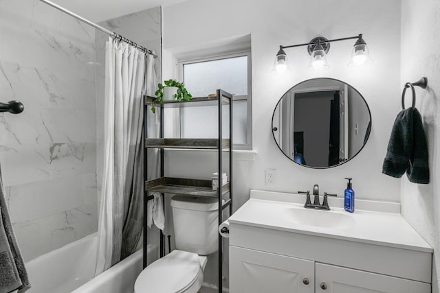 full bathroom with vanity, toilet, and shower / bath combo