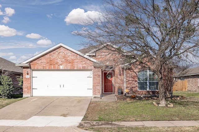 view of front facade featuring a garage and a front lawn