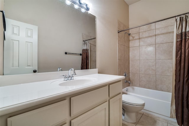 2605 Waterstone Ln, Rockwall, TX 75032 - full bathroom with vanity, toilet, shower / bathtub combination with curtain, and tile patterned flooring
