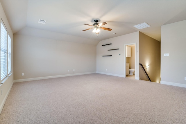 2605 Waterstone Ln, Rockwall, TX 75032 - unfurnished room featuring lofted ceiling, a ceiling fan, light colored carpet, and baseboards