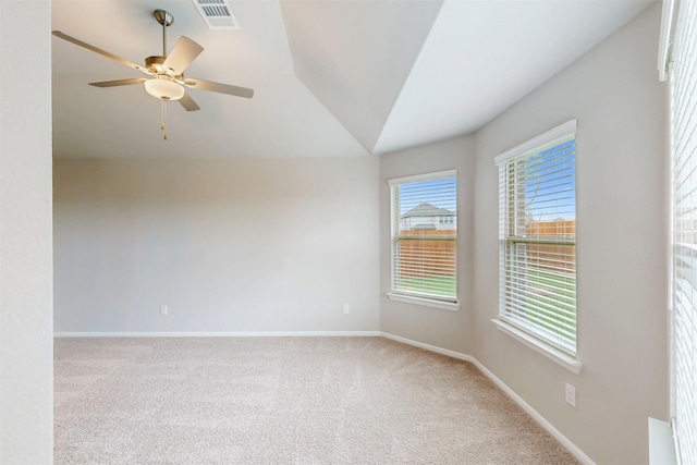 716 Tawny Turn, Lavon, TX 75166 - carpeted spare room featuring baseboards, a ceiling fan, vaulted ceiling, and visible vents