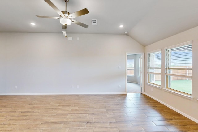 721 Merry Summit Rd, Lavon, TX 75166 - empty room with vaulted ceiling, recessed lighting, baseboards, a ceiling fan, and light wood-style flooring