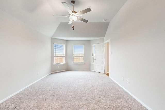 721 Merry Summit Rd, Lavon, TX 75166 - empty room featuring ceiling fan, carpet floors, vaulted ceiling, and baseboards