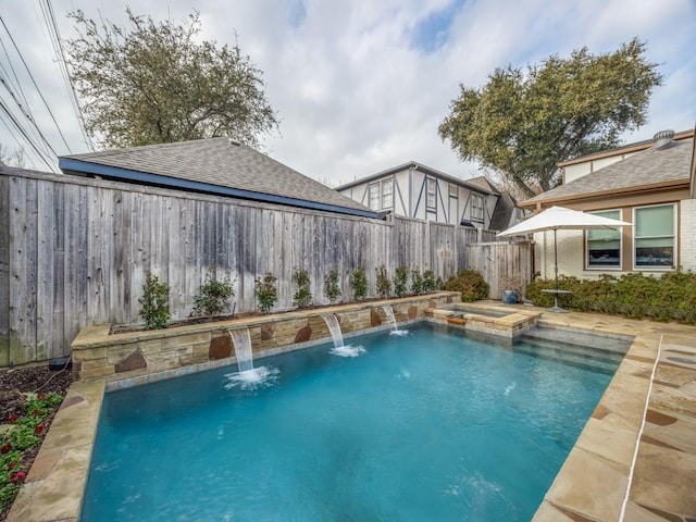 view of pool featuring pool water feature