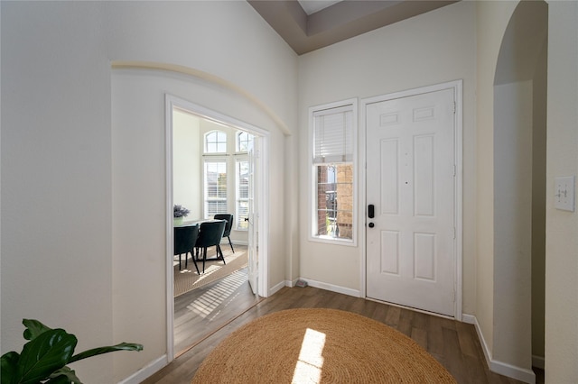 entrance foyer with dark hardwood / wood-style flooring