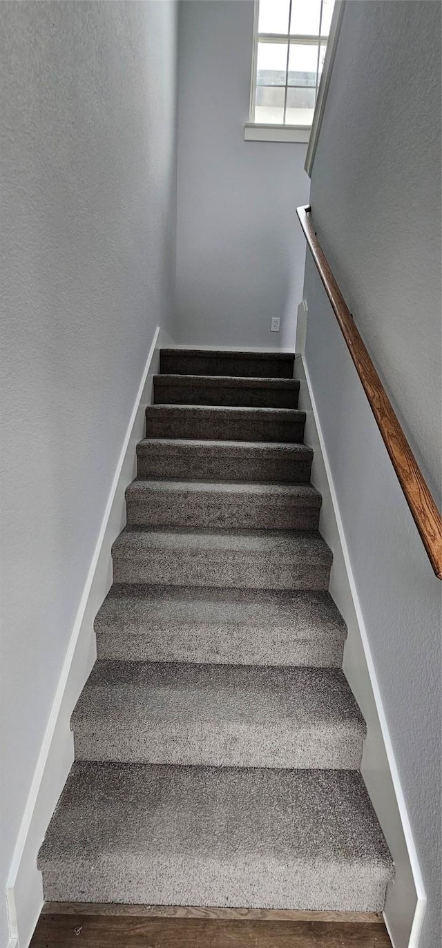 stairway featuring wood-type flooring