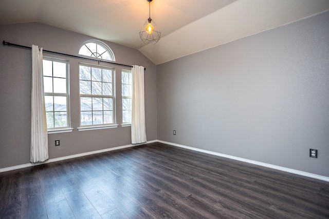 spare room with vaulted ceiling and dark hardwood / wood-style floors