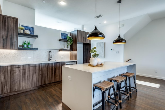 kitchen with open shelves, a sink, modern cabinets, and recessed lighting