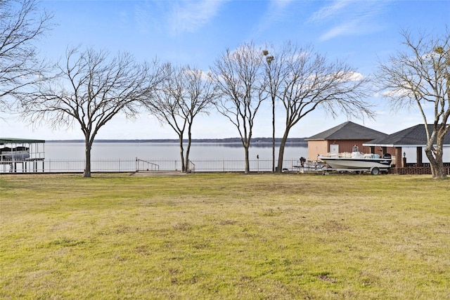 view of yard with a water view