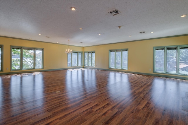 spare room with a healthy amount of sunlight, dark hardwood / wood-style floors, and a textured ceiling