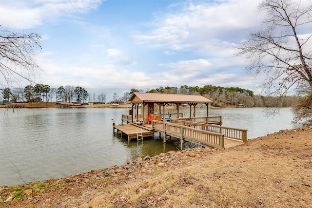 view of dock featuring a water view