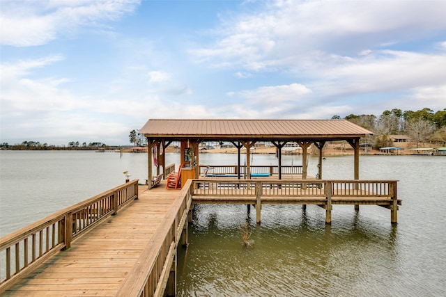dock area with a water view