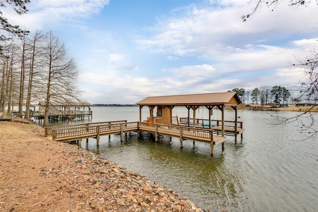view of dock with a water view