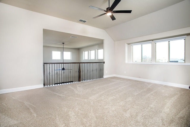 3804 Oakcrest Dr, Rockwall, TX 75032 - spare room with ceiling fan, carpet floors, and vaulted ceiling