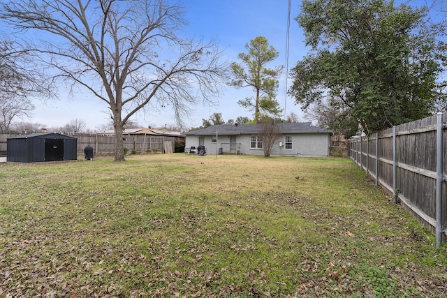 view of yard featuring a shed