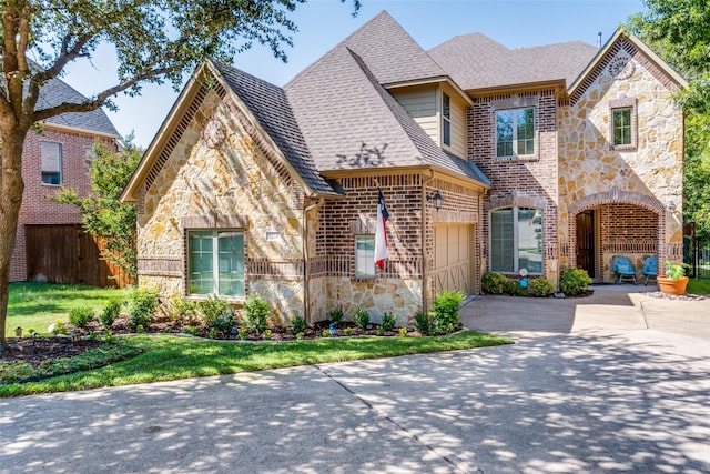 view of front of house with a garage and a front yard