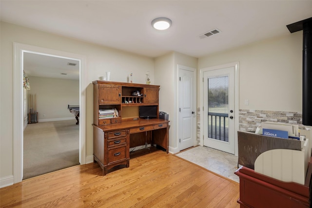 office area featuring light hardwood / wood-style floors