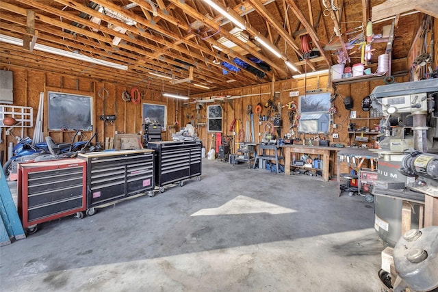 garage featuring a workshop area