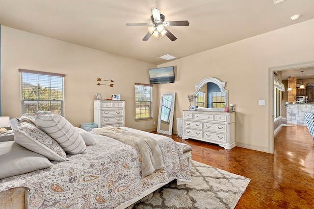 bedroom featuring ceiling fan