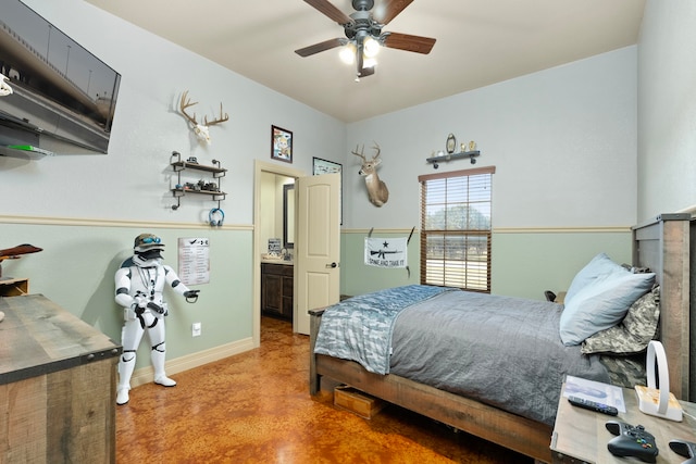 bedroom featuring concrete floors