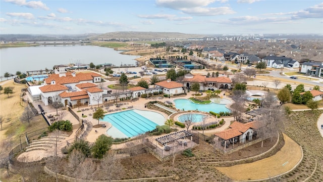 drone / aerial view featuring a water view