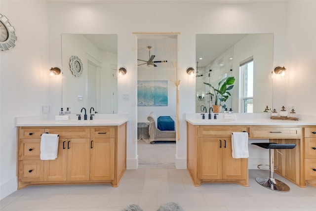 bathroom featuring vanity and an enclosed shower