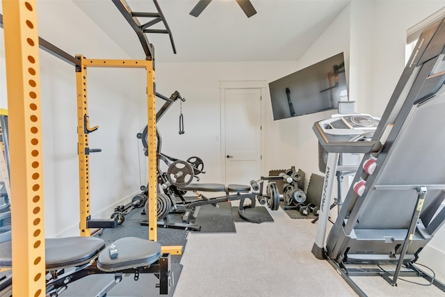 workout area featuring ceiling fan