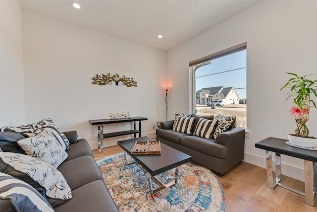 living room with light hardwood / wood-style flooring