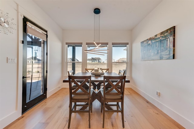 dining room featuring a wealth of natural light and light hardwood / wood-style flooring