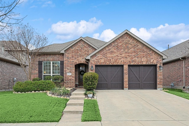 view of front facade featuring a garage and a front lawn