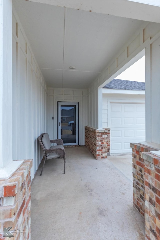 exterior space with a garage