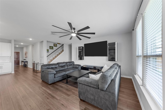 living room with hardwood / wood-style floors