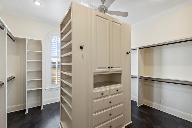 spacious closet with ceiling fan