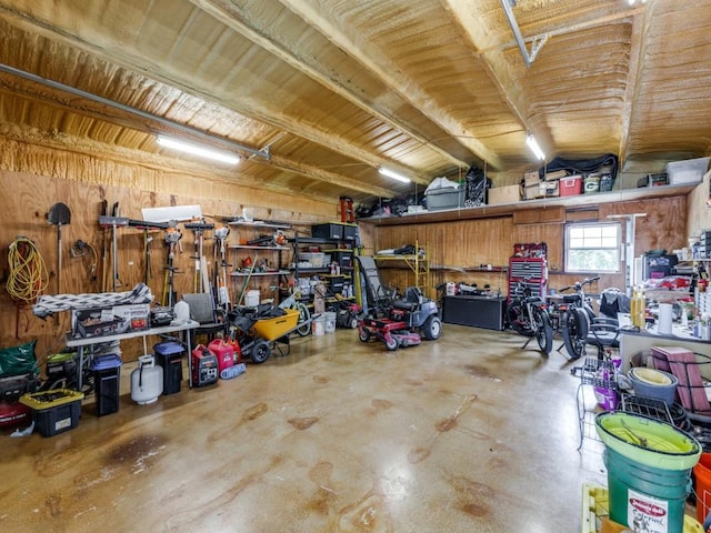 garage featuring a workshop area