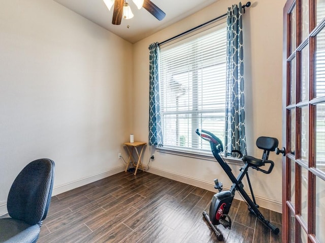 exercise area with ceiling fan