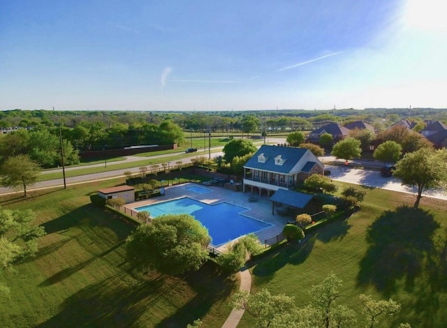 7405 Sugarbush Dr, Garland, TX 75044 - view from above of property featuring a pool area