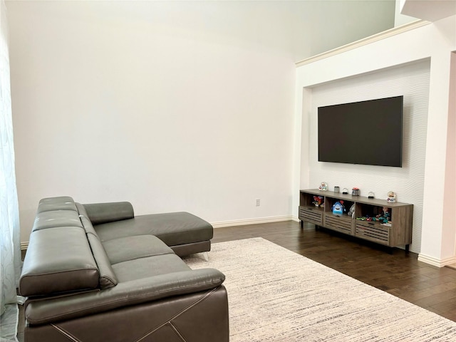 living room with dark wood-type flooring