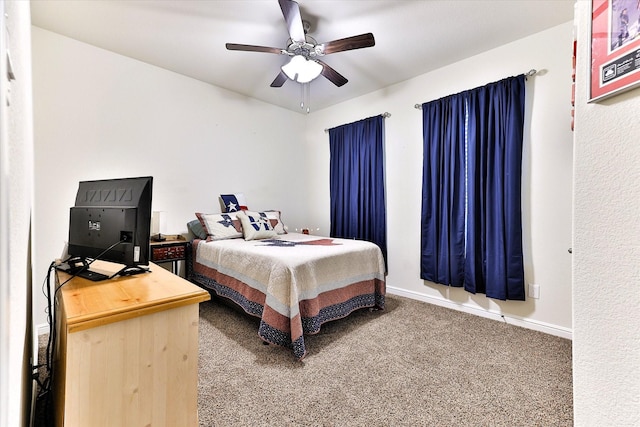 bedroom featuring carpet and ceiling fan