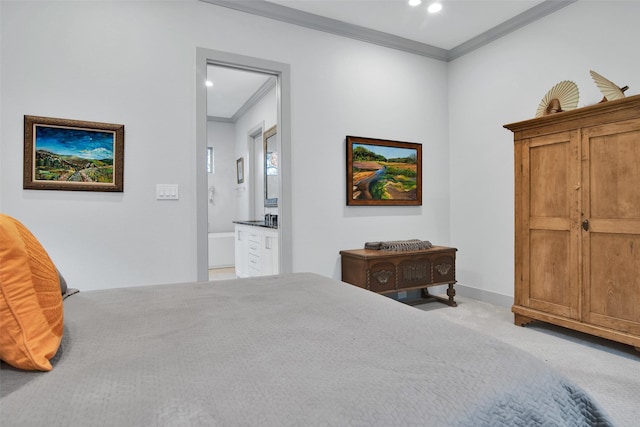 477 Lakepoint Loop, Pottsboro, TX 75076 - bedroom with carpet floors, recessed lighting, baseboards, ensuite bathroom, and ornamental molding