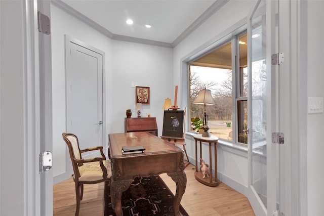 477 Lakepoint Loop, Pottsboro, TX 75076 - home office featuring plenty of natural light, ornamental molding, and light wood-style flooring