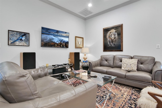 477 Lakepoint Loop, Pottsboro, TX 75076 - living room featuring ornamental molding and visible vents