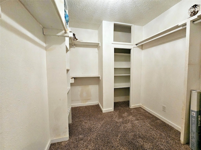 spacious closet featuring dark colored carpet