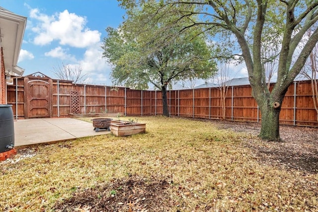 view of yard featuring a patio area and a fire pit