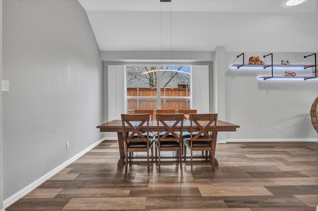 dining space featuring dark wood-type flooring