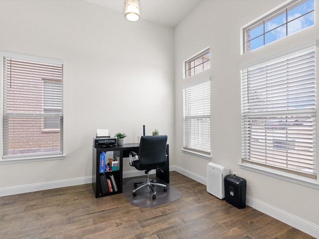 office area featuring dark hardwood / wood-style floors