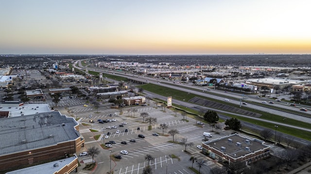 view of aerial view at dusk